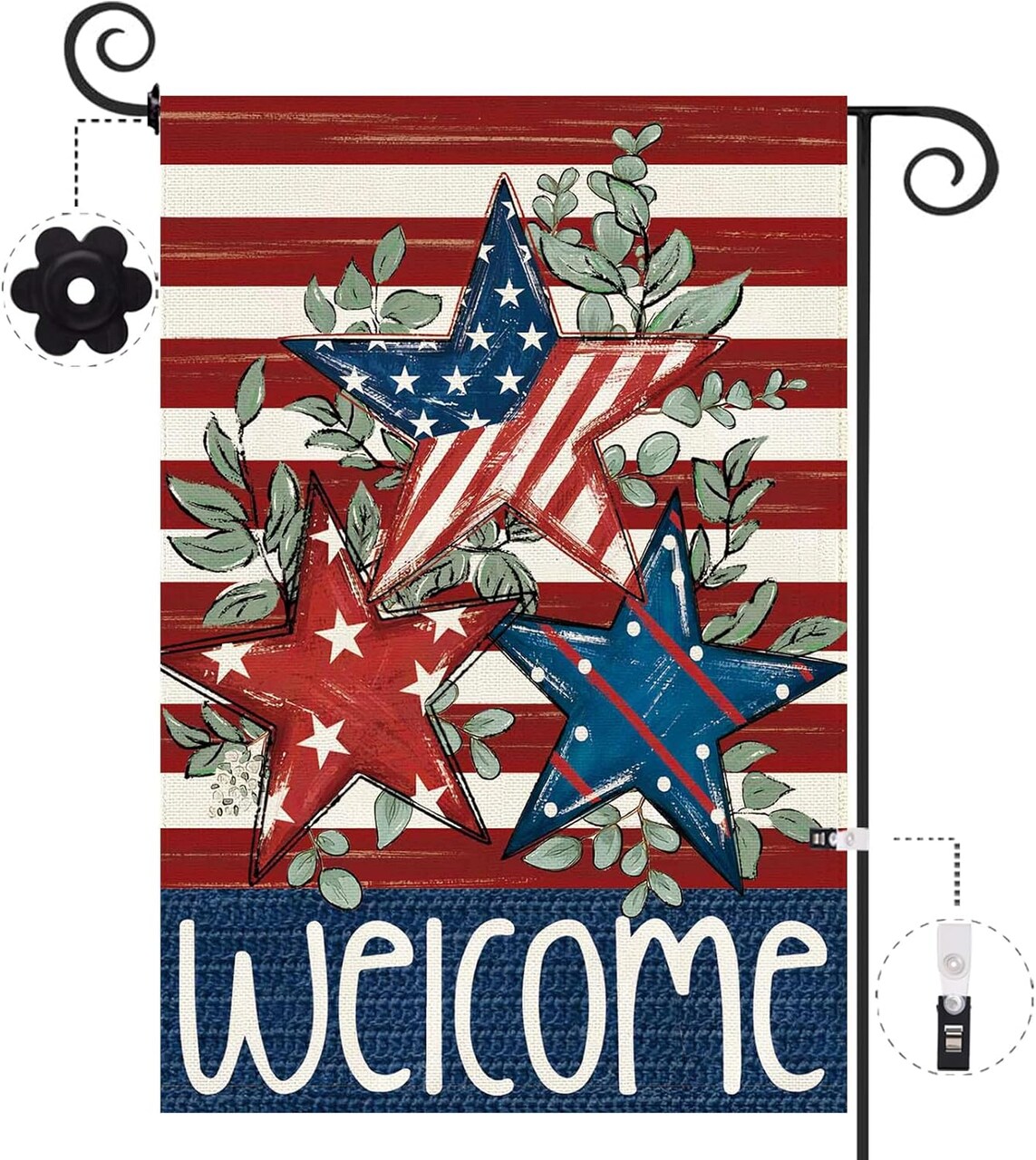 Patriotic 4th of July Garden Flag 12.5 x 18 Inch Double Sided Burlap Memorial Day Welcome American Stars and Stripes Yard Flag